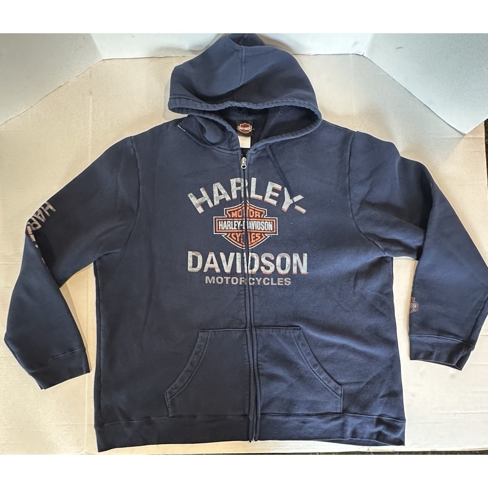 Harley Davidson Motorcycles Full Zip HoodieHill City Sout Dakota Navy Men's 2XL